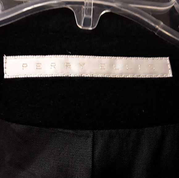 Black Perry Ellis Cashmere Wool Trench Coat - Picture 5 of 8